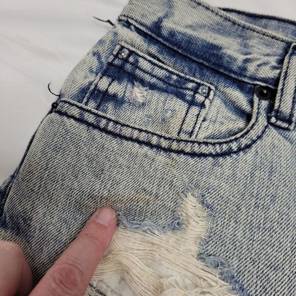 BRANDY MELVILLE denim shorts roll hem distressed high waist acid wash 38/S - Picture 8 of 11